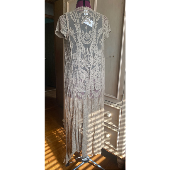 Women's Bobeau Beige Lace Embroidered Long Cardigan S - Picture 1 of 4